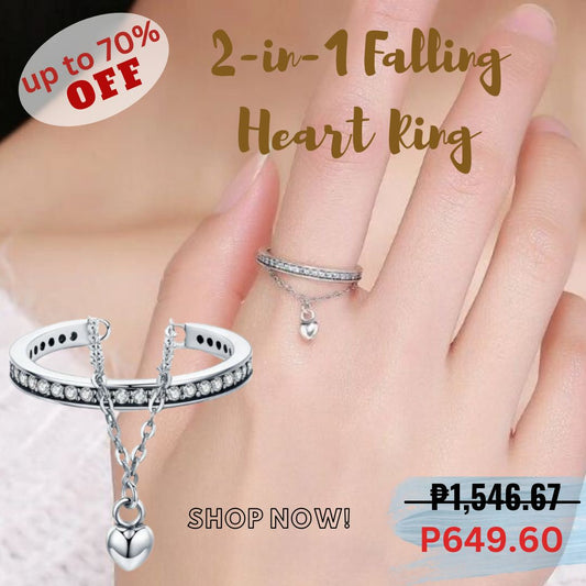 2-in-1 Falling Heart Ring Swarovski Sterling Silver