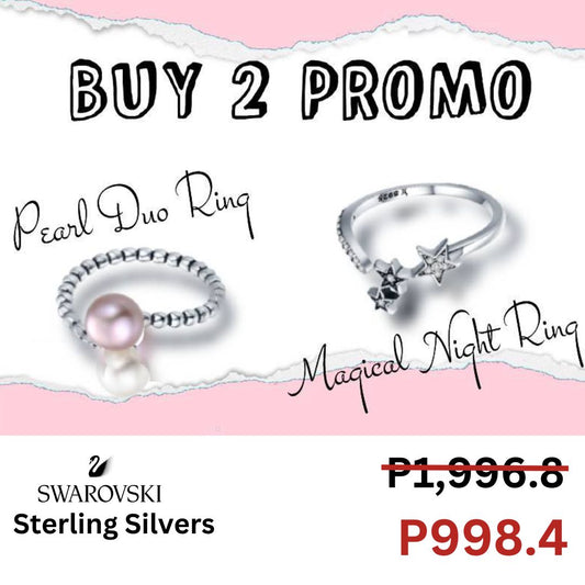 Pearl Duo Ring & Magical Night Ring Swarovski Sterling Silver